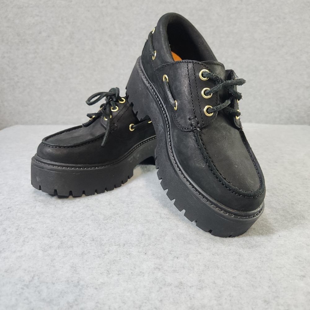Timberland Stone Street Platform Black Nubuck Boat Shoe Women's Size 5.5